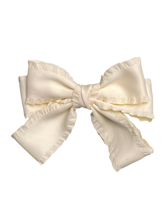 RUFFLE SILK BOW CLIP - VANILLA