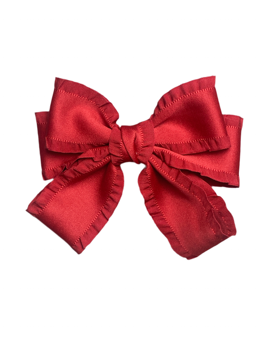 RUFFLE SILK BOW CLIP - CANDY CANE