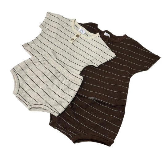 WAFFLE STRIPE TEE AND SHORT SET