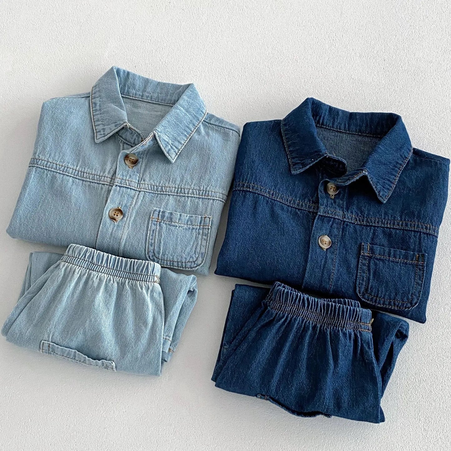 DENIM SHORT AND SHIRT SET